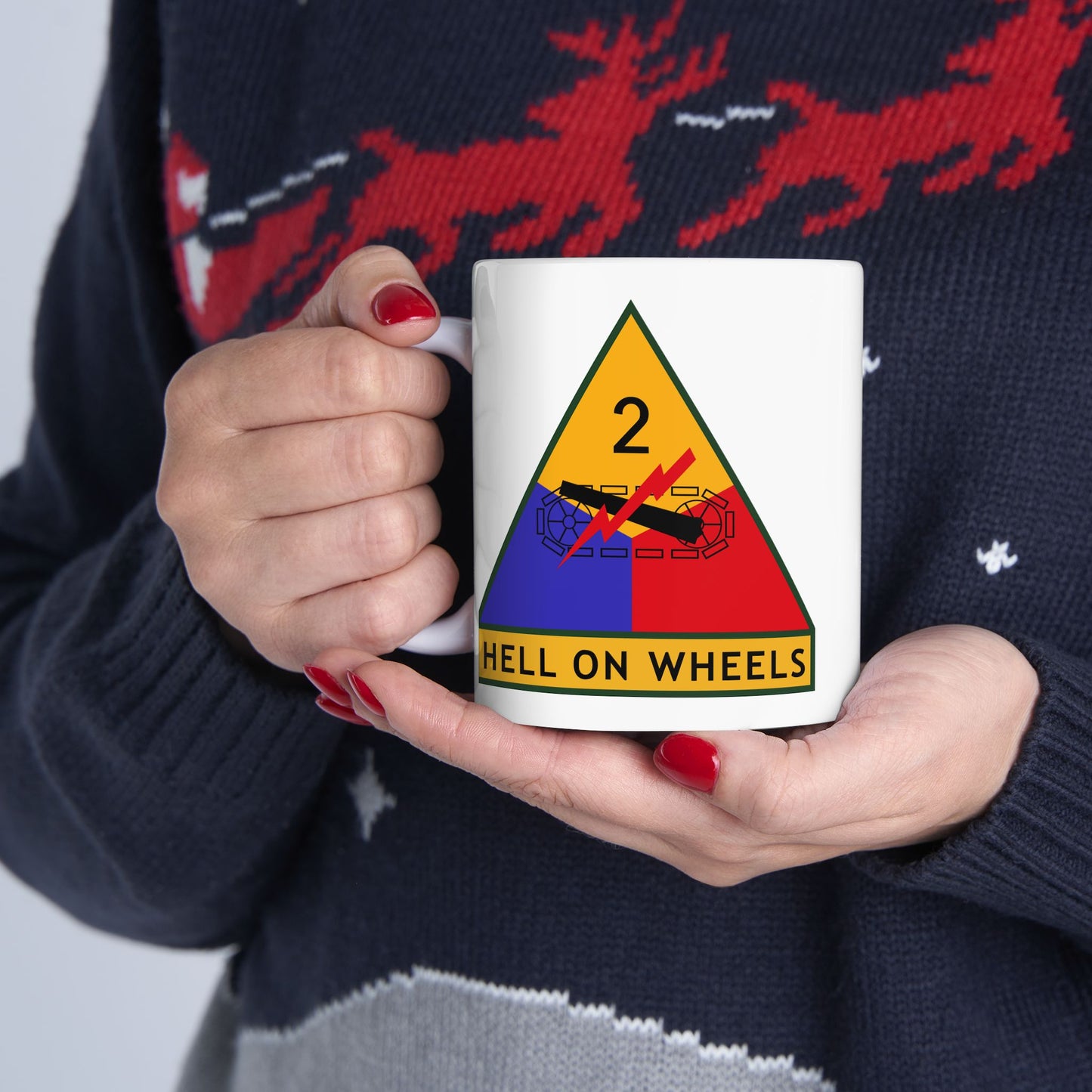 US Army 2nd Armored Division Insignia - Double Sided White Ceramic Coffee Mug 11oz by TheGlassyLass.com