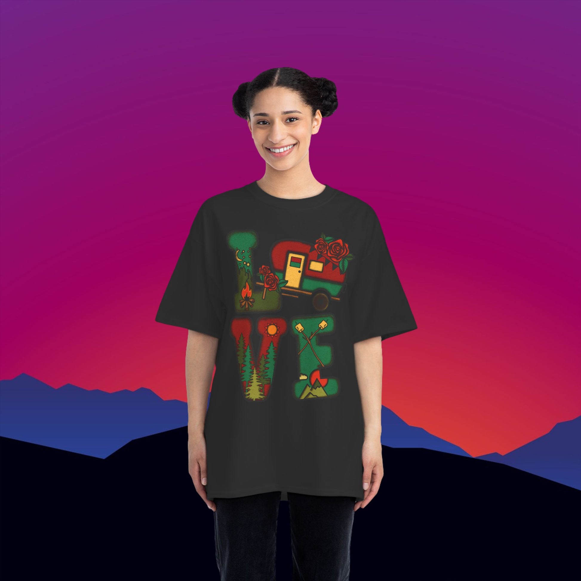 Camping LOVE T-Shirt: (Hanes Beefy-T 100% Preshrunk Cotton) Custom Printed by TheGlassyLass.com