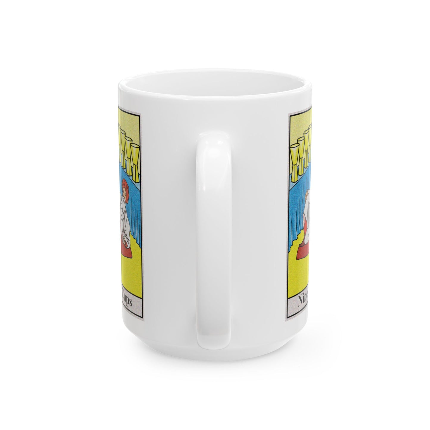 Nine of Cups Tarot Card Coffee Mug - Double Sided White Ceramic 15oz by TheGlassyLass.com
