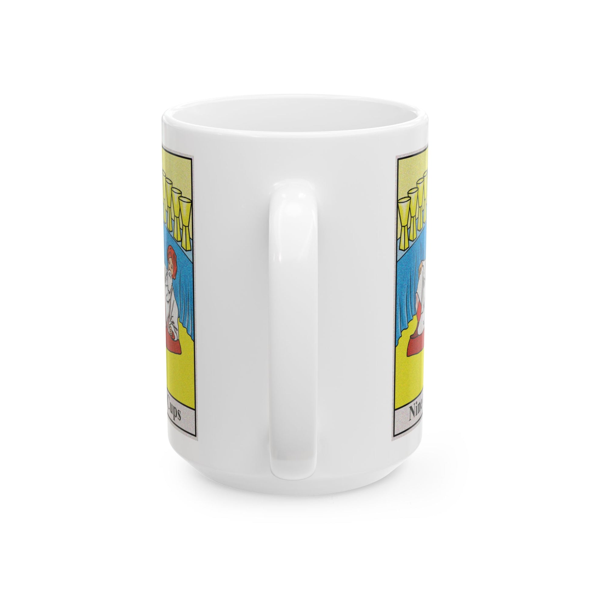 Nine of Cups Tarot Card Coffee Mug - Double Sided White Ceramic 15oz by TheGlassyLass.com
