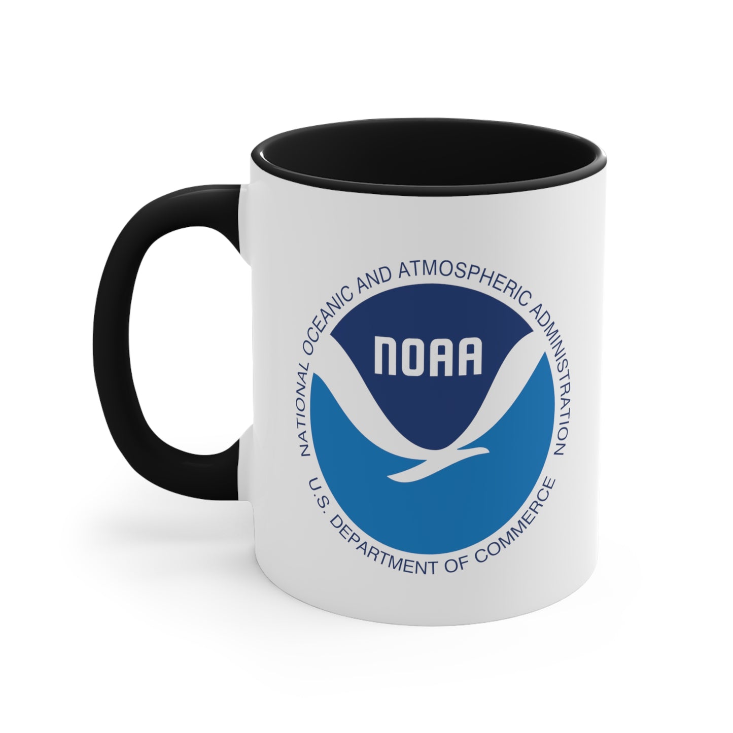 NOAA Logo Coffee Mug - Double Sided Black Accent White Ceramic 11oz by TheGlassyLass