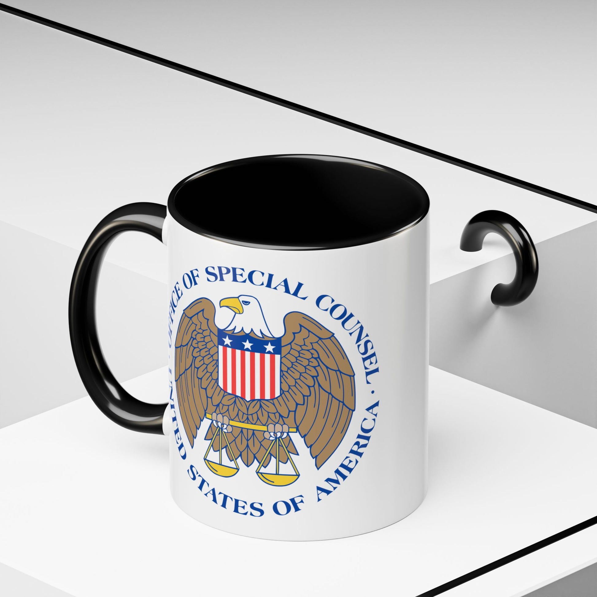 United States Office of Special Counsel Seal Coffee Mug - Double Sided Print, Black Accent White Ceramic, 11oz by TheGlassyLass.com