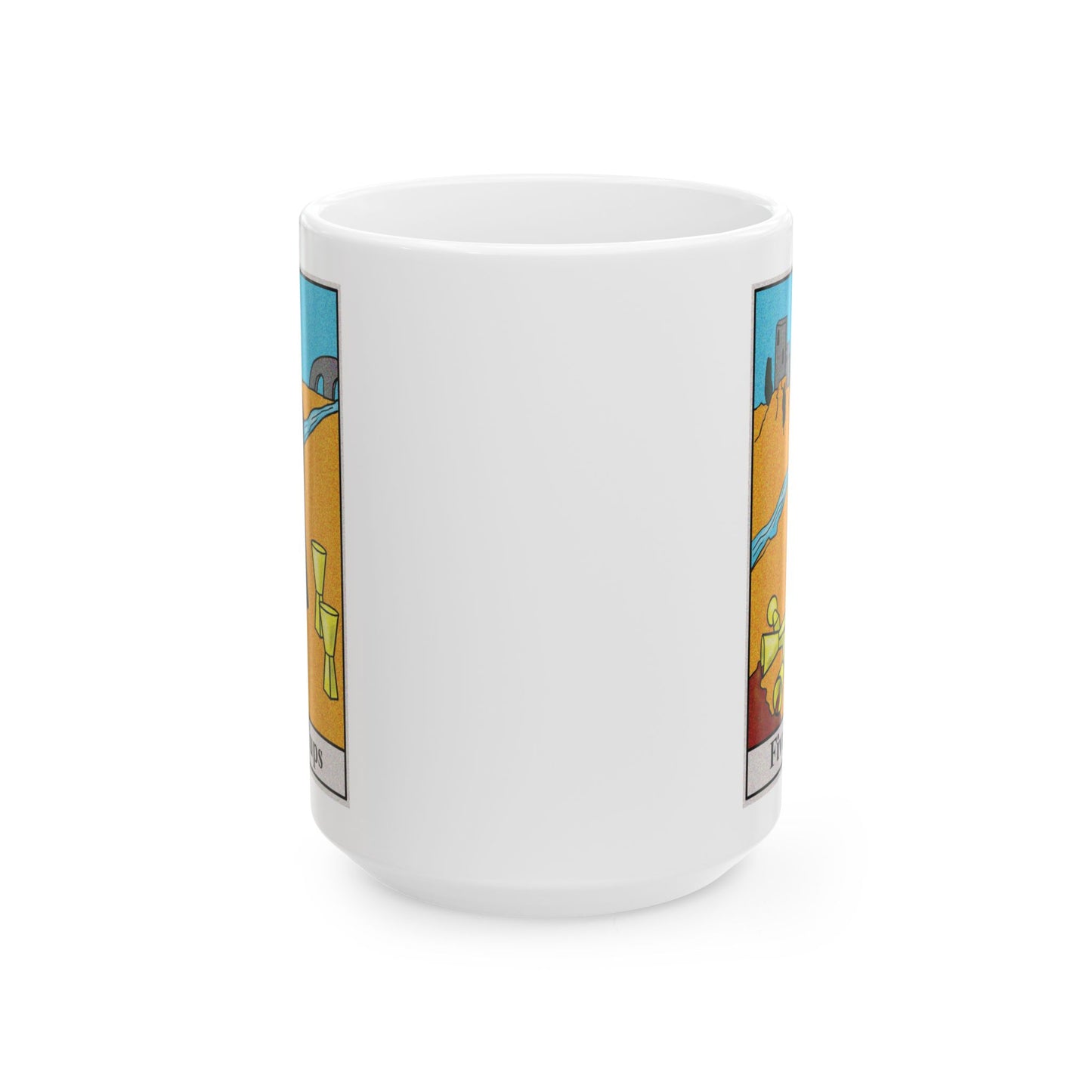 Five of Cups Tarot Card Coffee Mug - Double Sided White Ceramic 15oz by TheGlassyLass.com