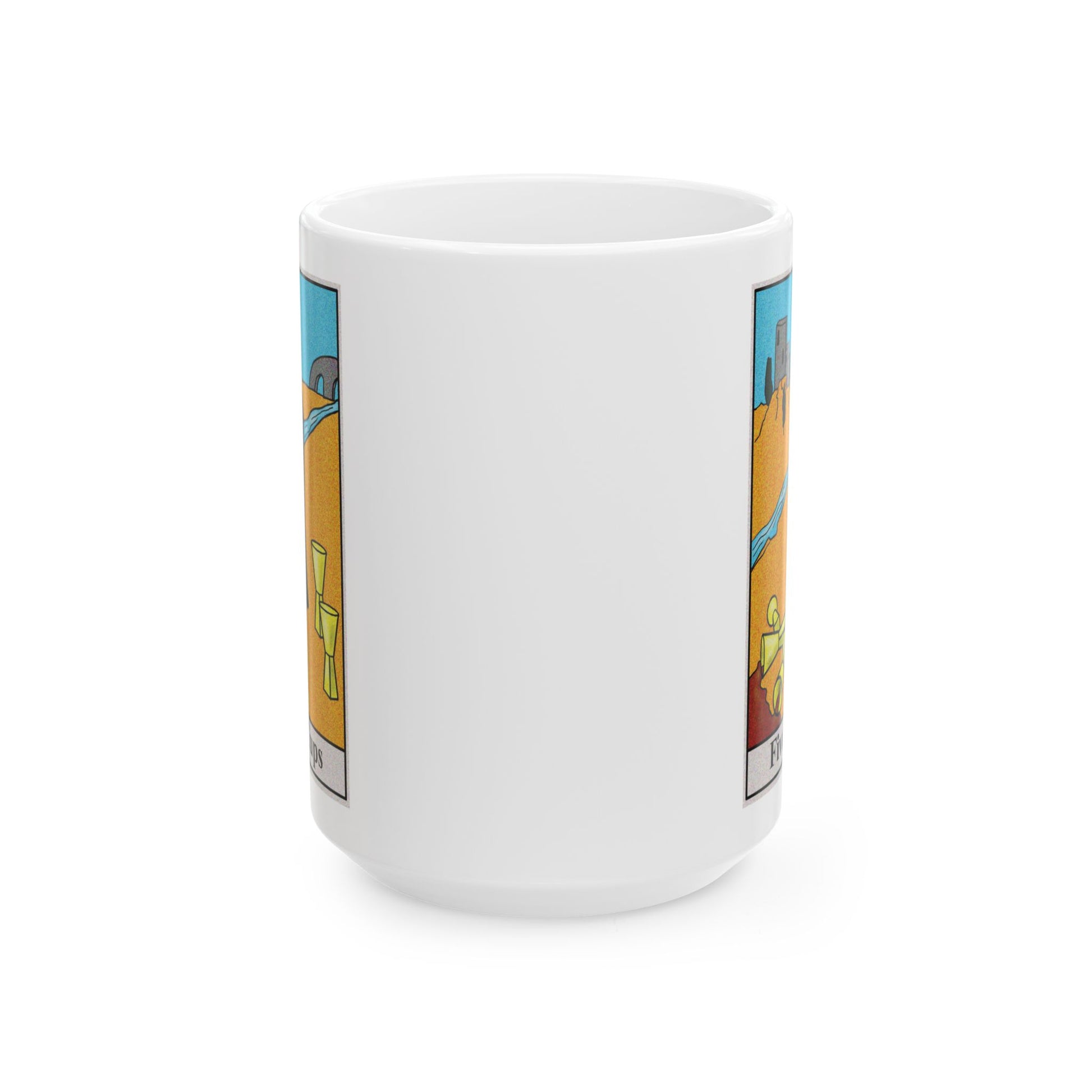 Five of Cups Tarot Card Coffee Mug - Double Sided White Ceramic 15oz by TheGlassyLass.com
