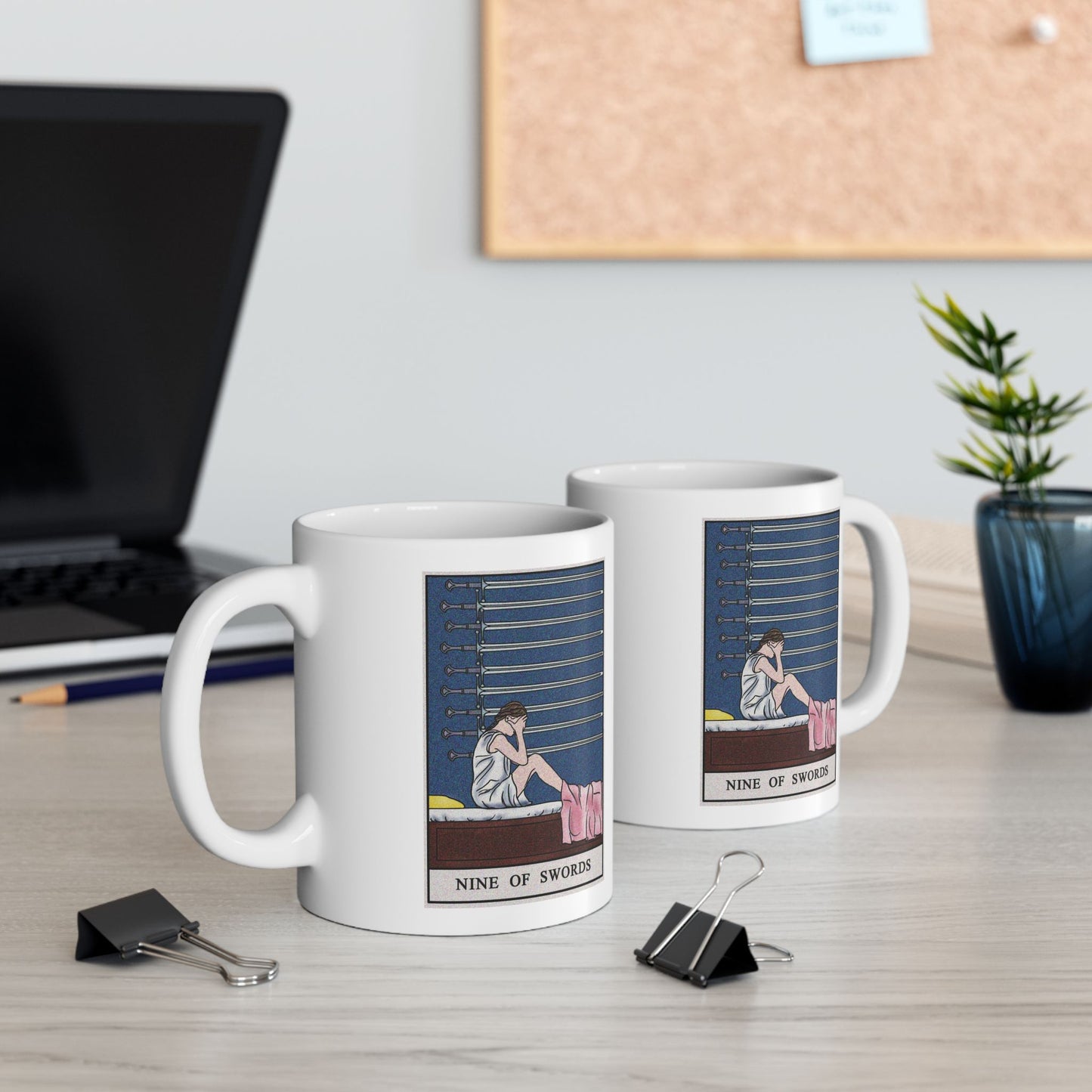 Nine of Swords Tarot Card Coffee Mug - Double Sided Print, White Ceramic, 11oz by TheGlassyLass.com