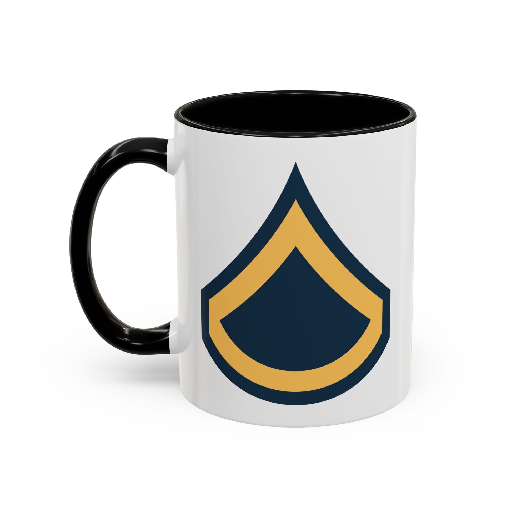 US Army Private First Class (E-3) Stripes Coffee Mug - Double Sided Print, Black Accent White Ceramic, 11oz by TheGlassyLass.com