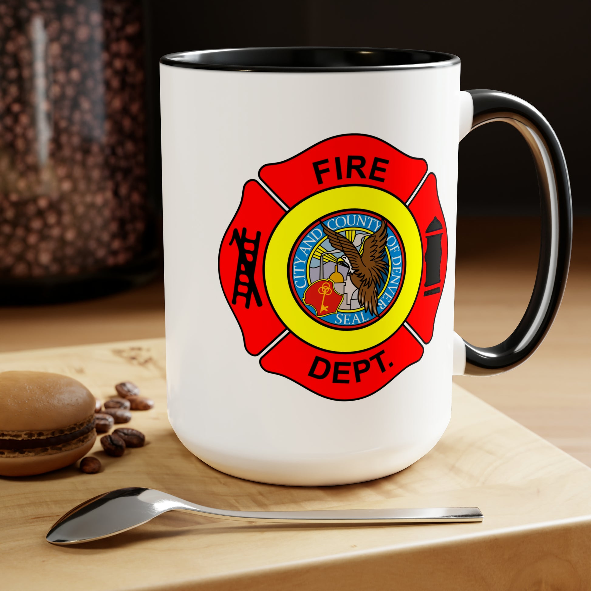 Denver Fire Department Coffee Mug - Double Sided Black Accent White Ceramic 15oz by TheGlassyLass.com