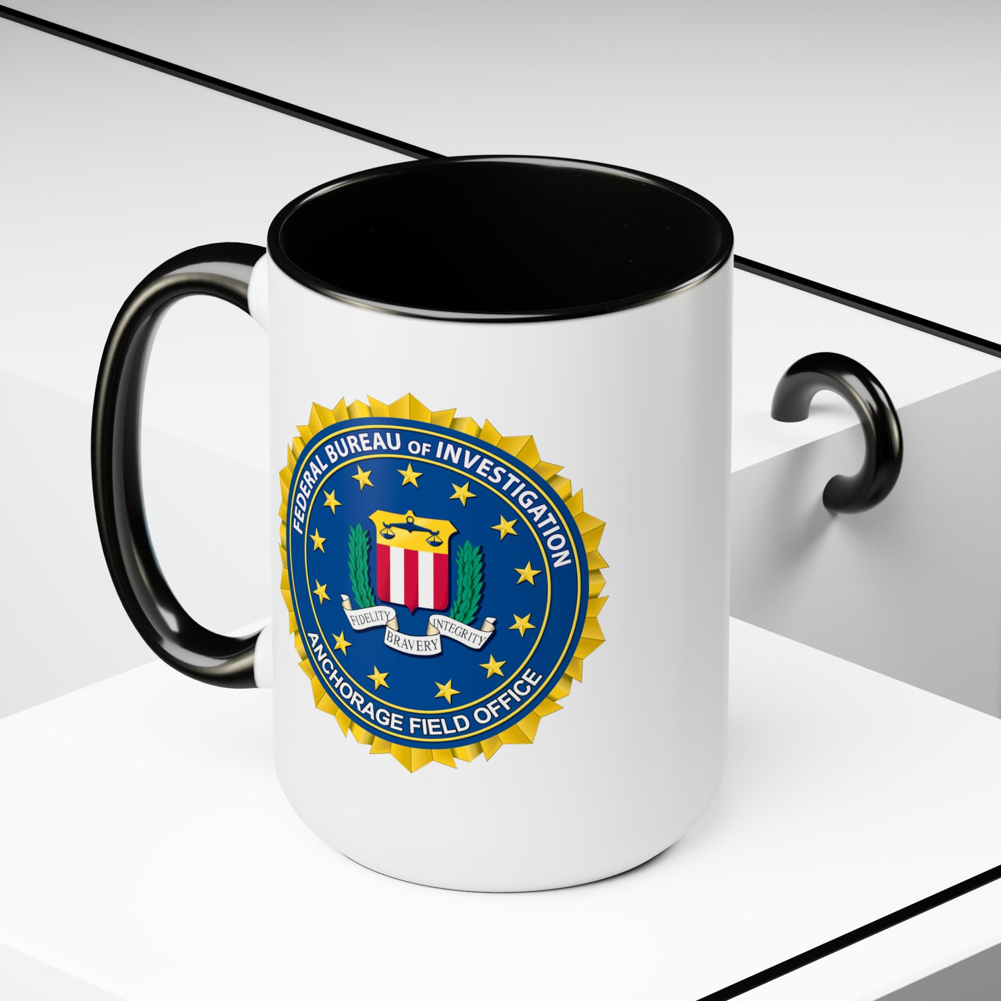 The FBI Anchorage Field Office Coffee Mug - Double Sided Black Accent Ceramic 15oz by TheGlassyLass.com
