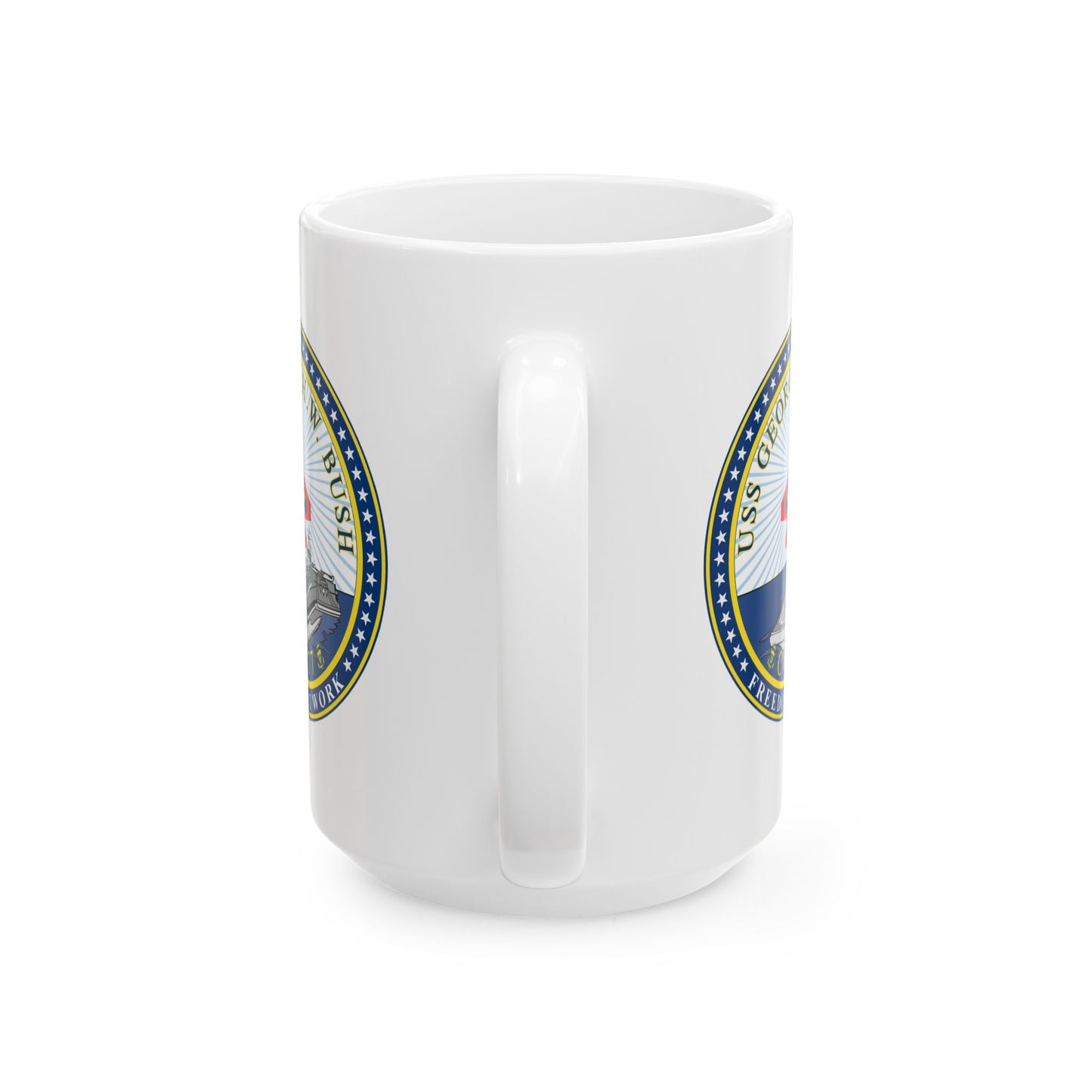 USS George H. W. Bush CVN 77 Seal Coffee Mug - Double Sided Print, White Ceramic, 15oz by TheGlassyLass.com
