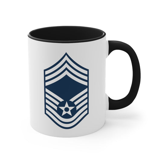 Air Force Chief Master Sergeant Stripes - Double Sided Black Accent White Ceramic Coffee Mug 11oz by TheGlassyLass.com