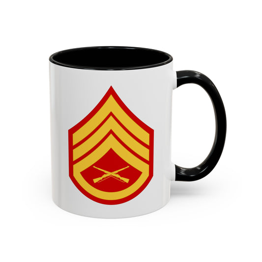 United States Marine Corps Staff Sergeant (E-6) Chevron Coffee Mug - Double Sided Black Accent White Ceramic 11oz - by TheGlassyLass.com