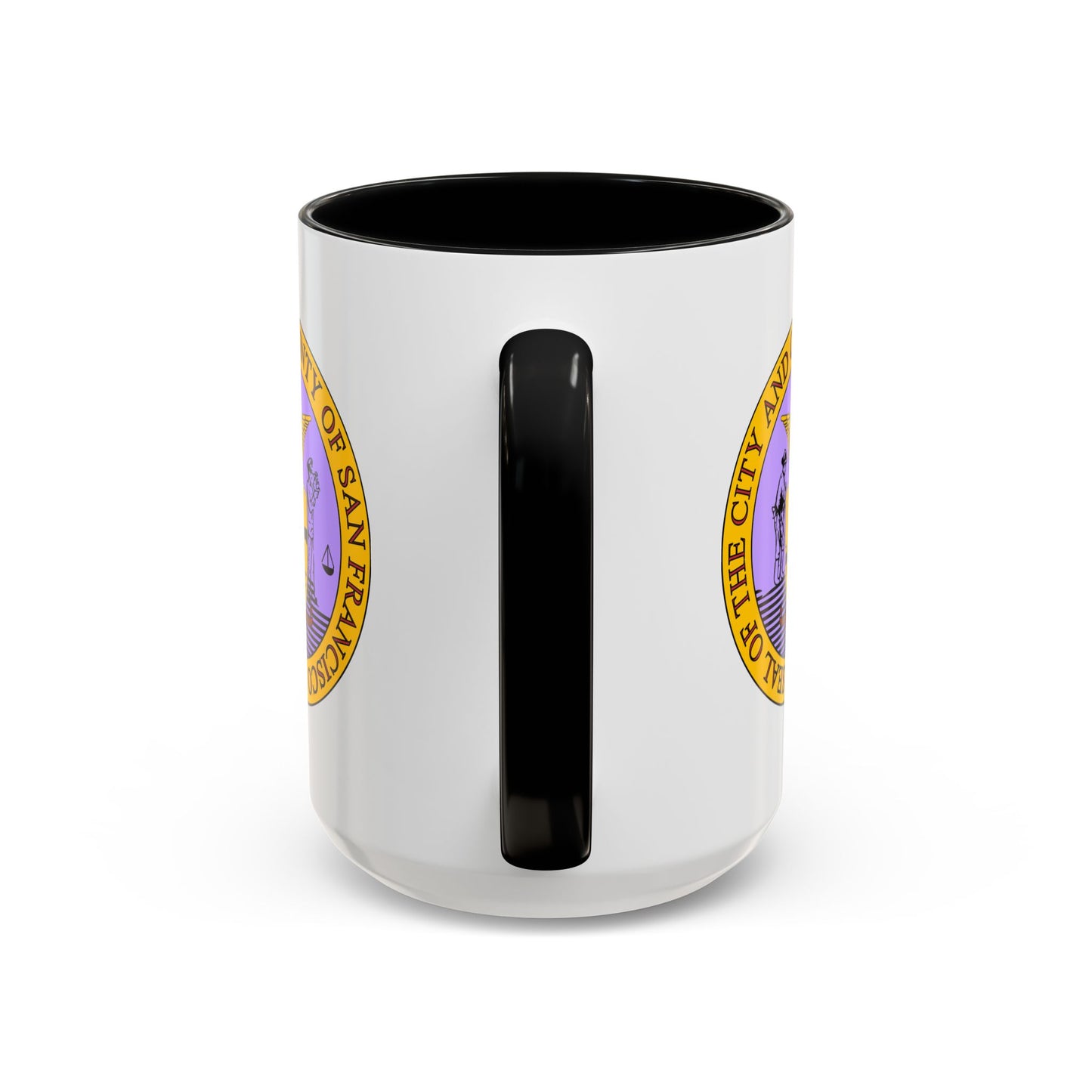 San Francisco City / County Seal Coffee Mug - Double Sided Print, Black Accent White Ceramic, 15oz by TheGlassyLass.com