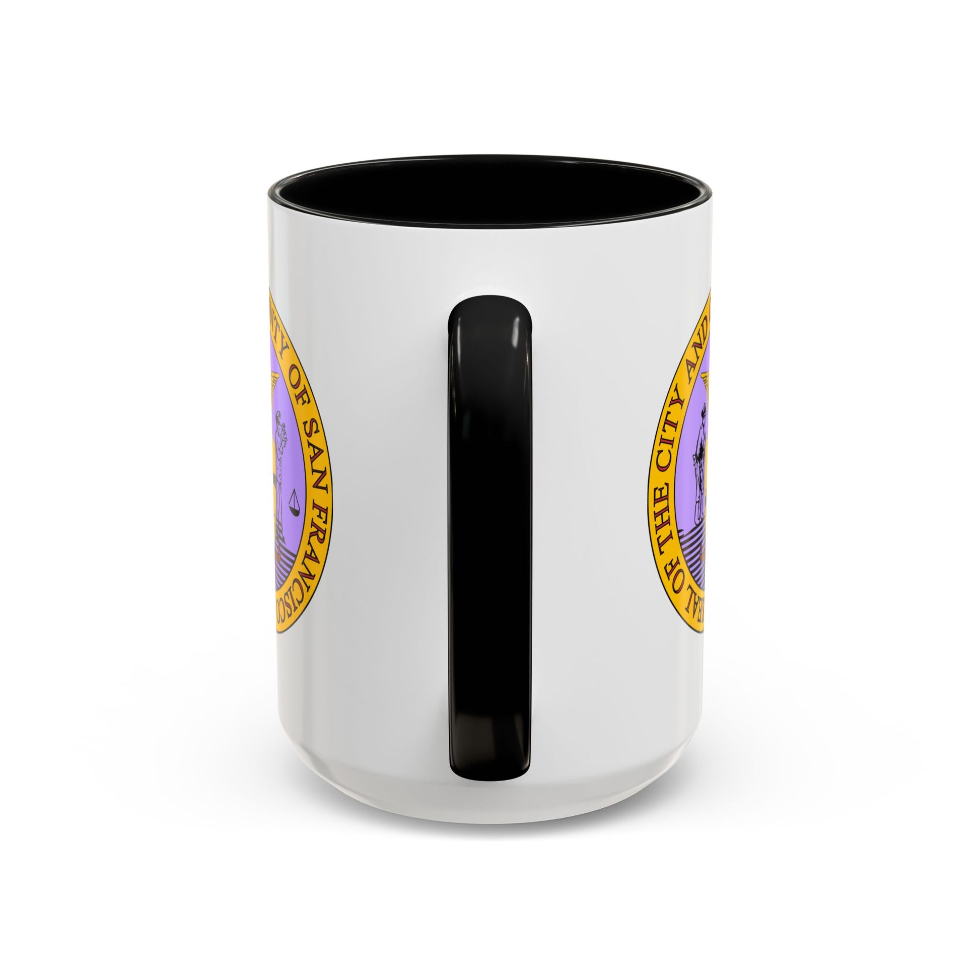 San Francisco City / County Seal Coffee Mug - Double Sided Print, Black Accent White Ceramic, 15oz by TheGlassyLass.com