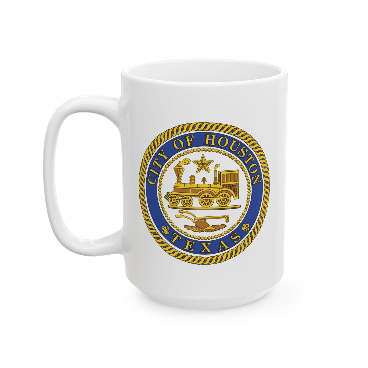 City of Houston Seal Coffee Mug - Double Sided Print, White Ceramic, 15oz by TheGlassyLass.com