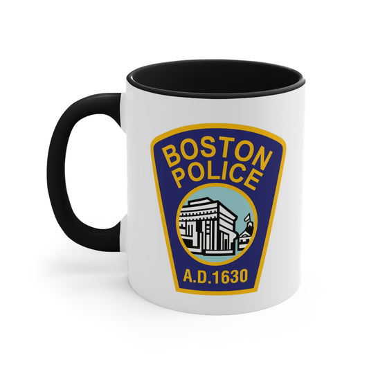 Boston Police Coffee Mug - Double Sided Black Accent White Ceramic 11oz by TheGlassyLass.com