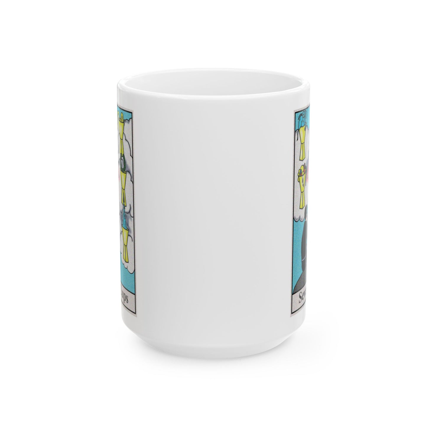 Seven of Cups Tarot Card Coffee Mug - Double Sided White Ceramic 15oz by TheGlassyLass.com