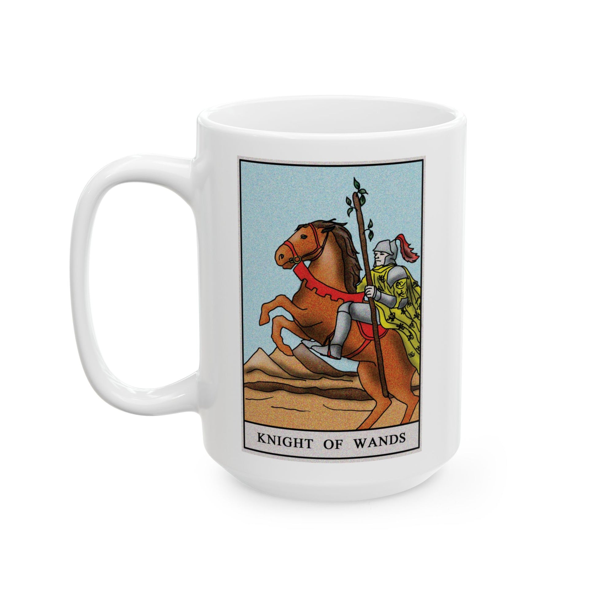 Knight of Wands Tarot Card Coffee Mug - Double Sided White Ceramic 15oz by TheGlassyLass.com