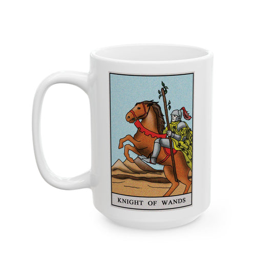 Knight of Wands Tarot Card Coffee Mug - Double Sided White Ceramic 15oz by TheGlassyLass.com
