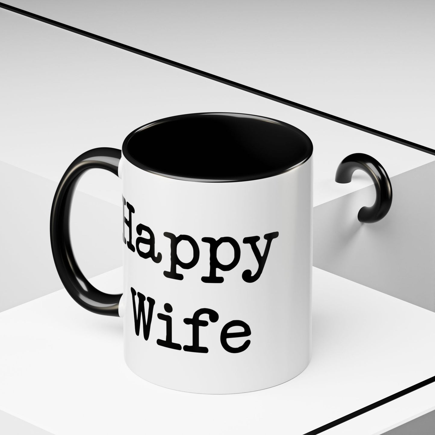 Happy Wife Happy Life Coffee Mug - Double Sided Black Accent White Ceramic 11oz by TheGlassyLass.com