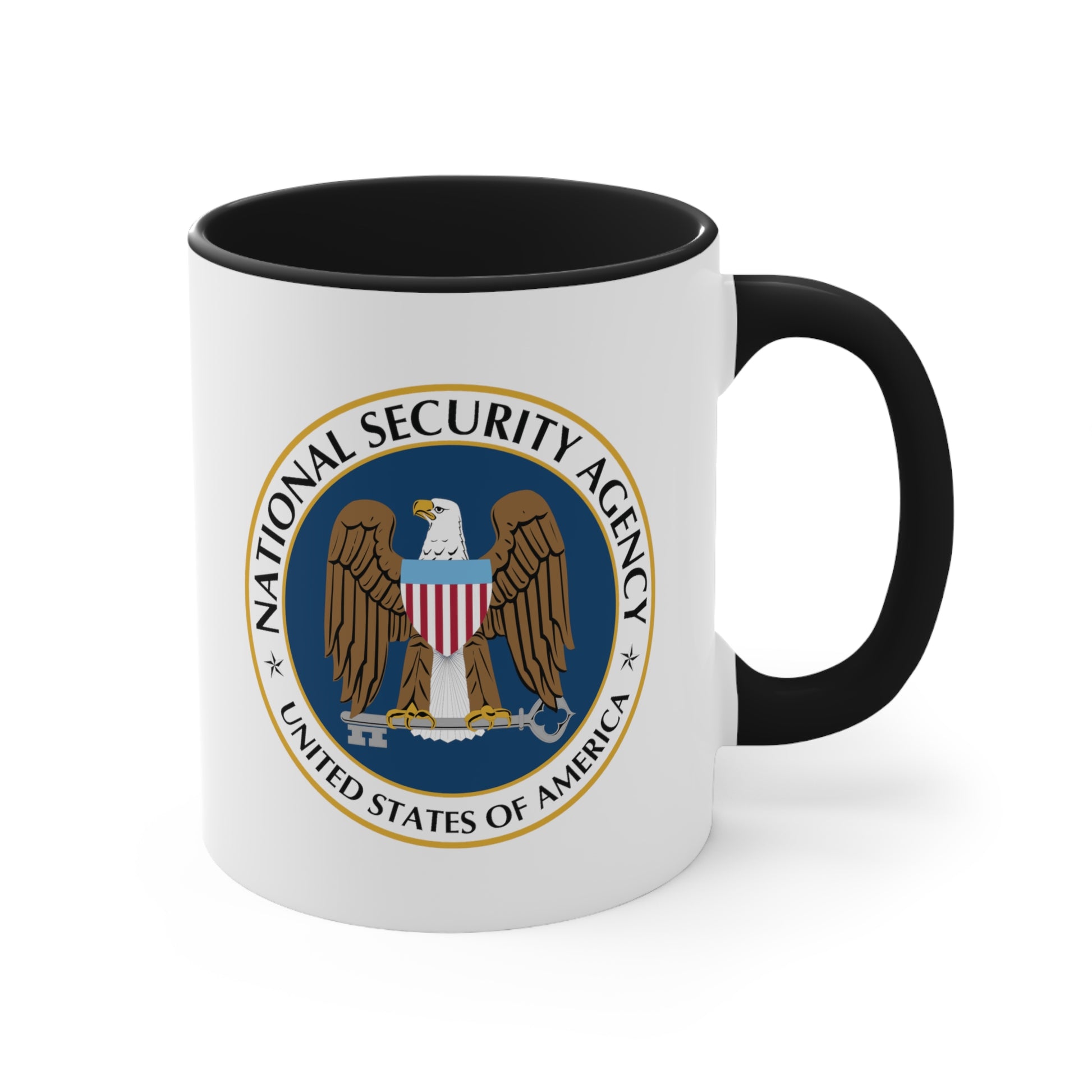 National Security Agency Coffee Mug - Double Sided Black Accent White Ceramic 11oz by TheGlassyLass.com