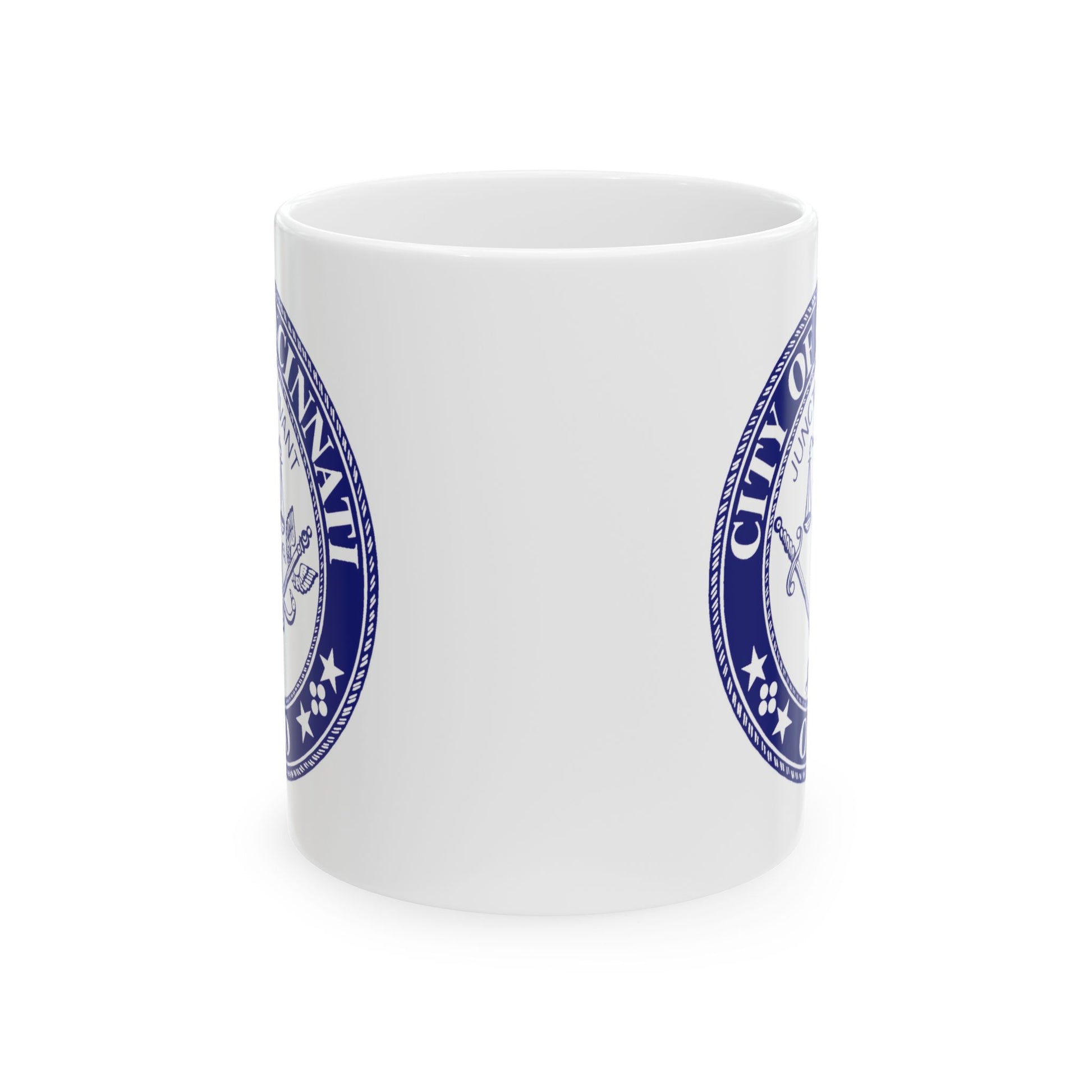 City of Cincinnati Seal Coffee Mug - Double Sided Print, White Ceramic, 11oz by TheGlassyLass.com
