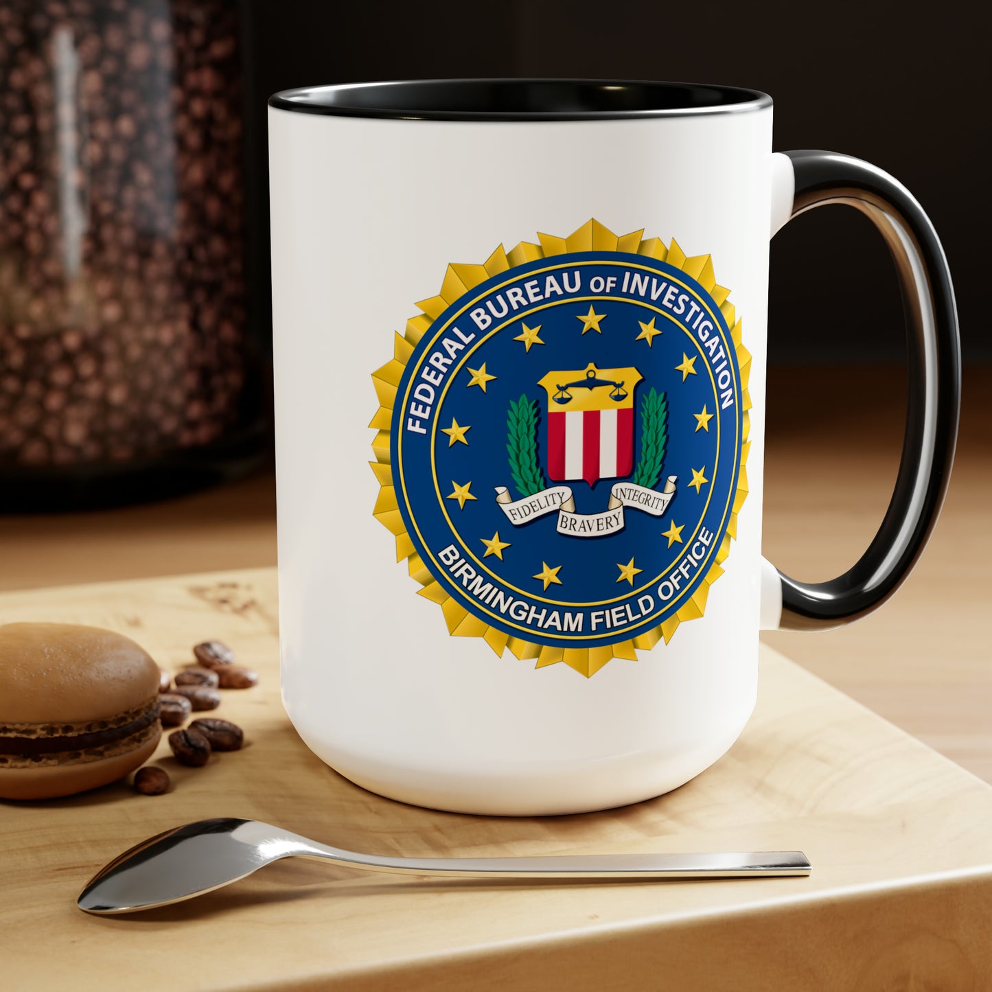 The FBI Birmingham Field Office Coffee Mug - Double Sided Black Accent Ceramic 15oz by TheGlassyLass.com