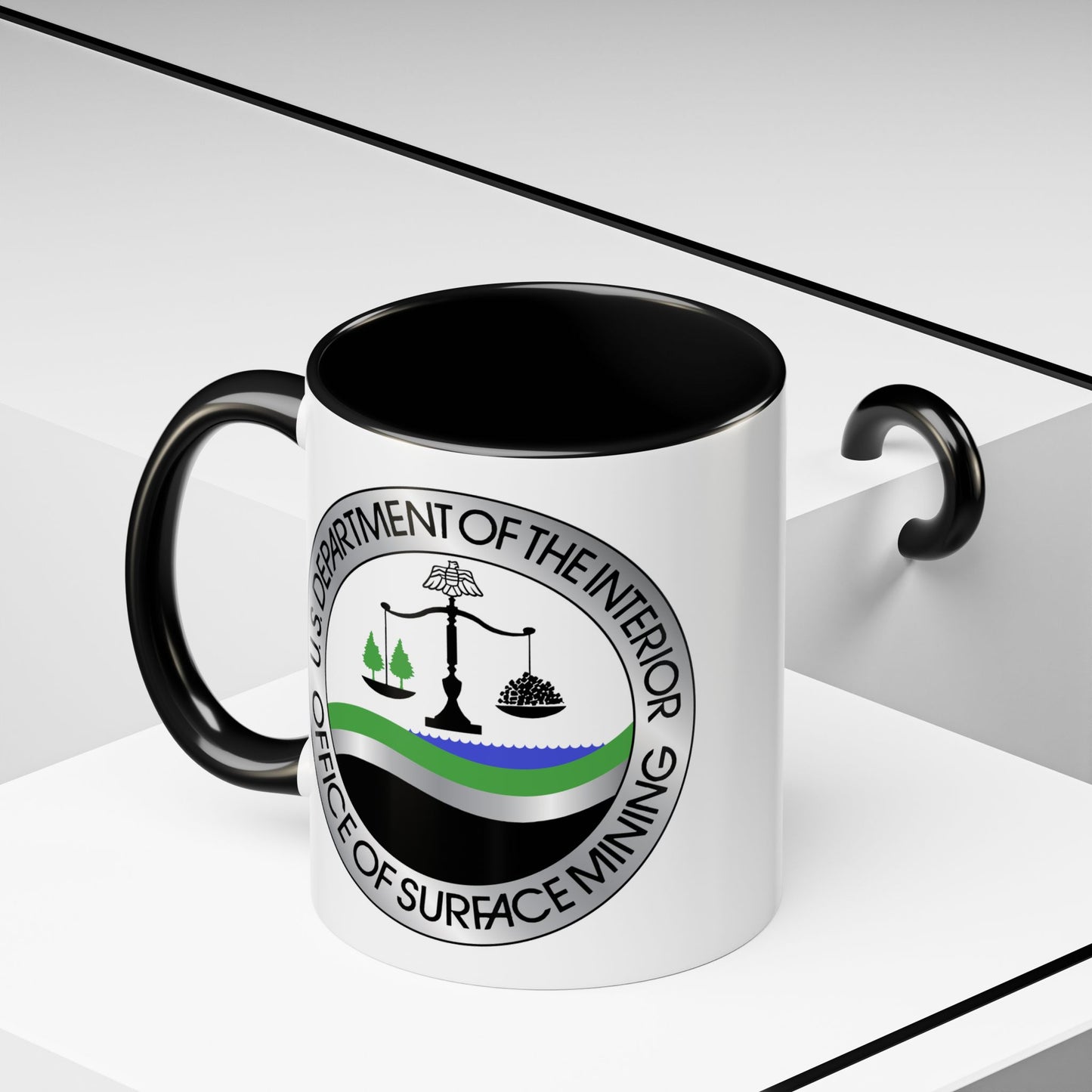 Department of the Interior Office of Surface Mining Seal Coffee Mug - Double Sided Print, Black Accent White Ceramic, 11oz by TheGlassyLass.com