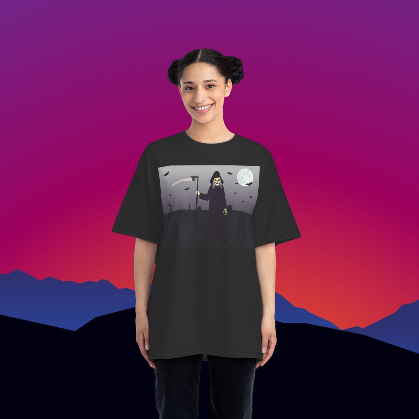 The Grim Reaper T-Shirt: (Hanes Beefy-T 100% Preshrunk Cotton Custom Printed by TheGlassyLass.com