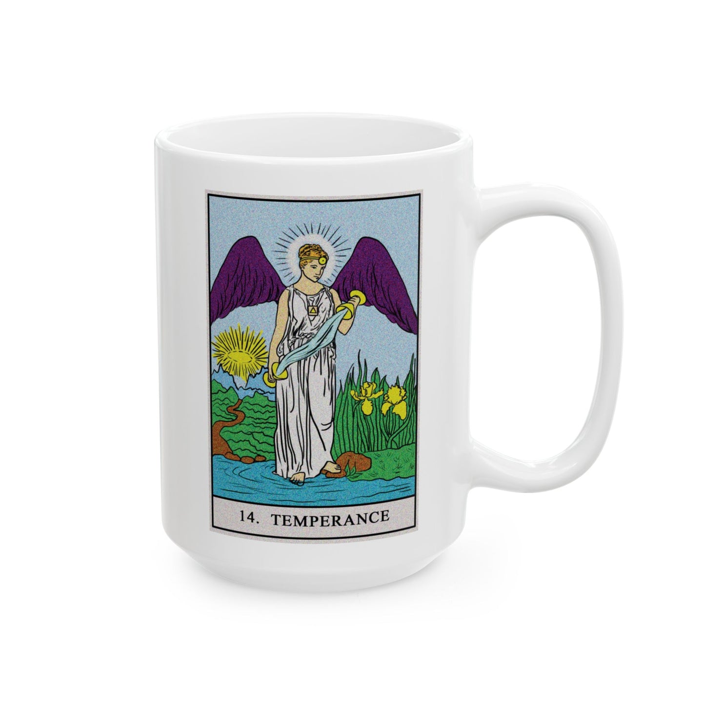 Temperance Tarot Card Coffee Mug - Double Sided White Ceramic 15oz by TheGlassyLass.com