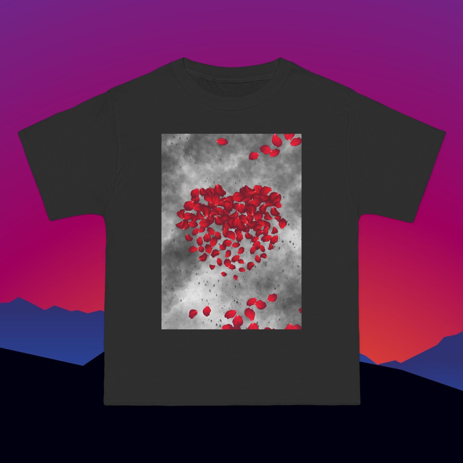 Rose Petal Heart T-Shirt: (Hanes Beefy-T 100% Preshrunk Cotton Custom Printed by TheGlassyLass.com