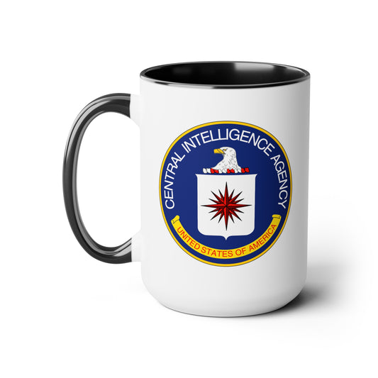 CIA Logo Coffee Mug - Double Sided Black Accent White Ceramic 15oz by TheGlassyLass