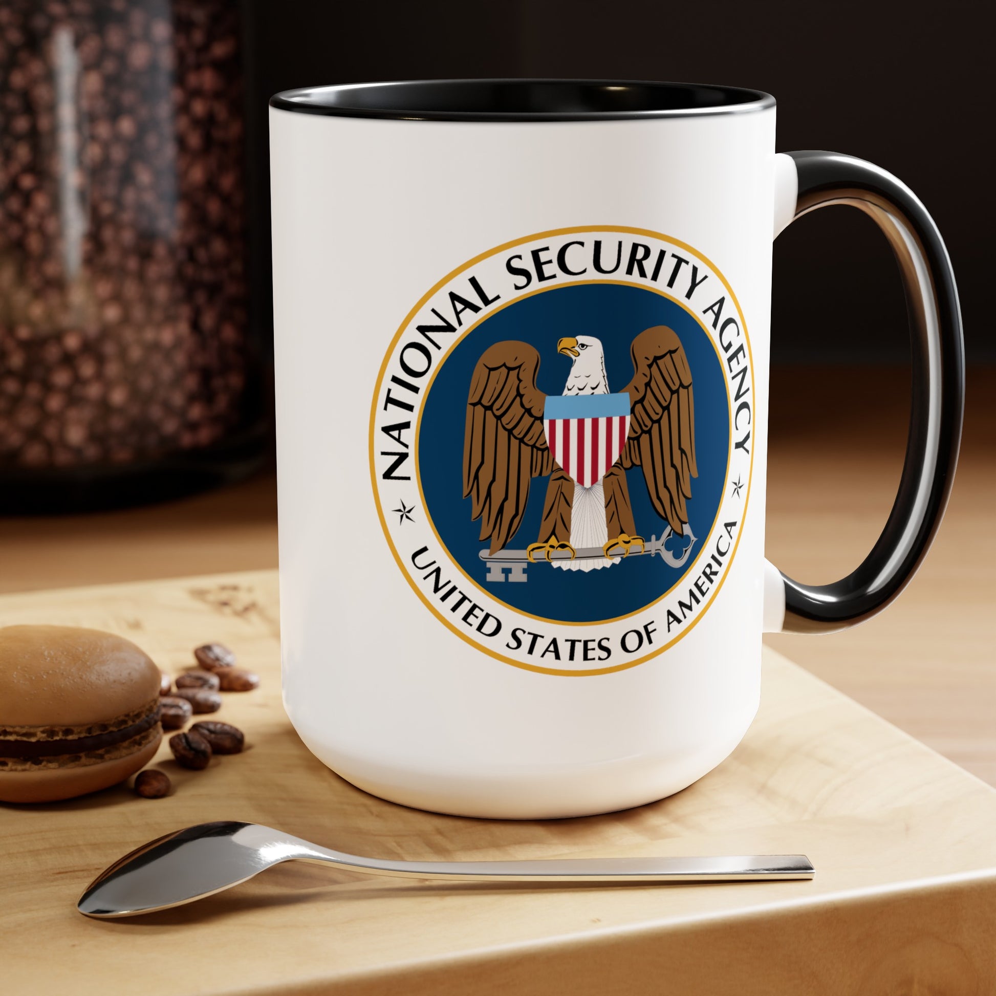 National Security Agency Coffee Mug - Double Sided Black Accent White Ceramic 15oz by TheGlassyLass.com
