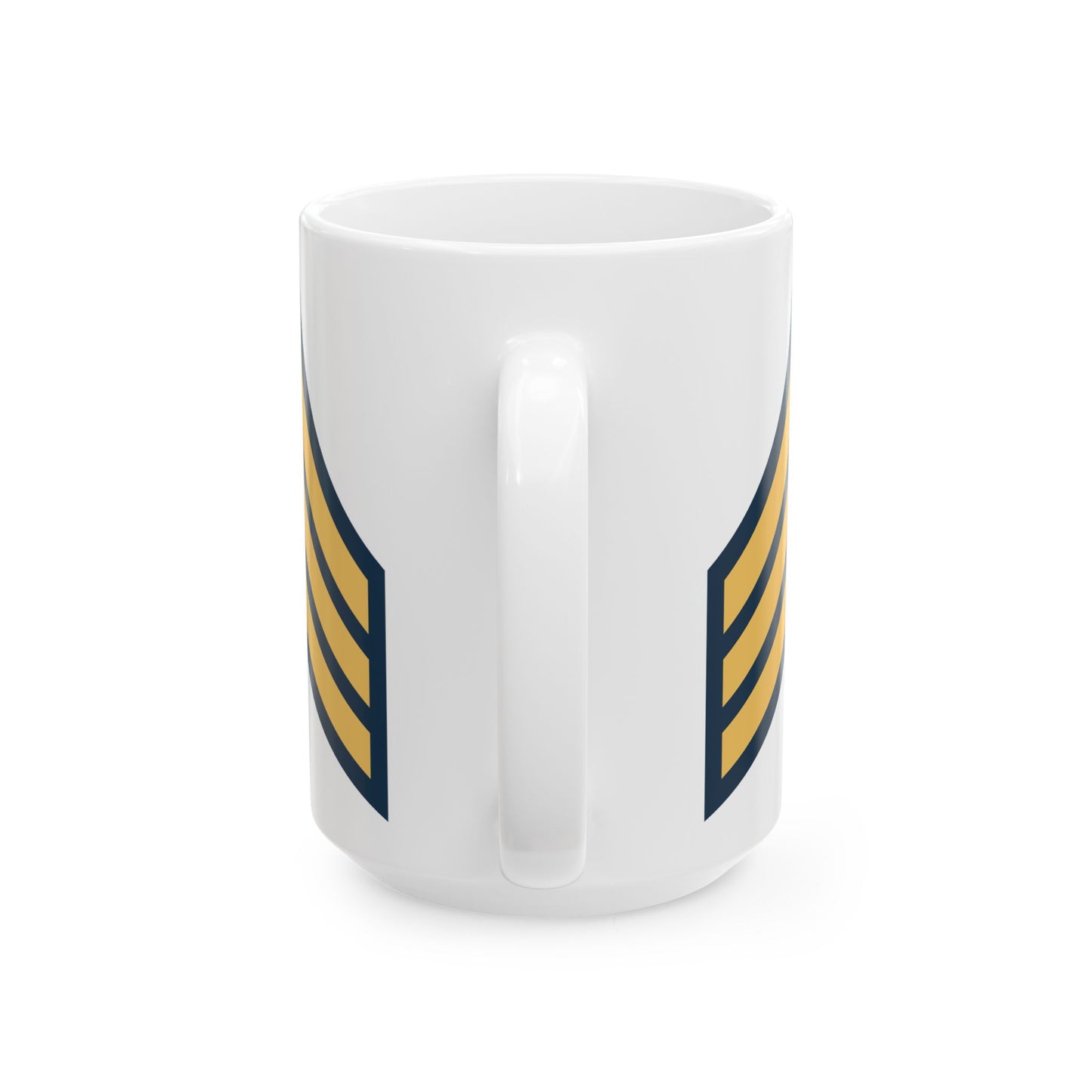US Army Sergeant (E-5) Stripes Coffee Mug - Double Sided Print, White Ceramic, 15oz by TheGlassyLass.com
