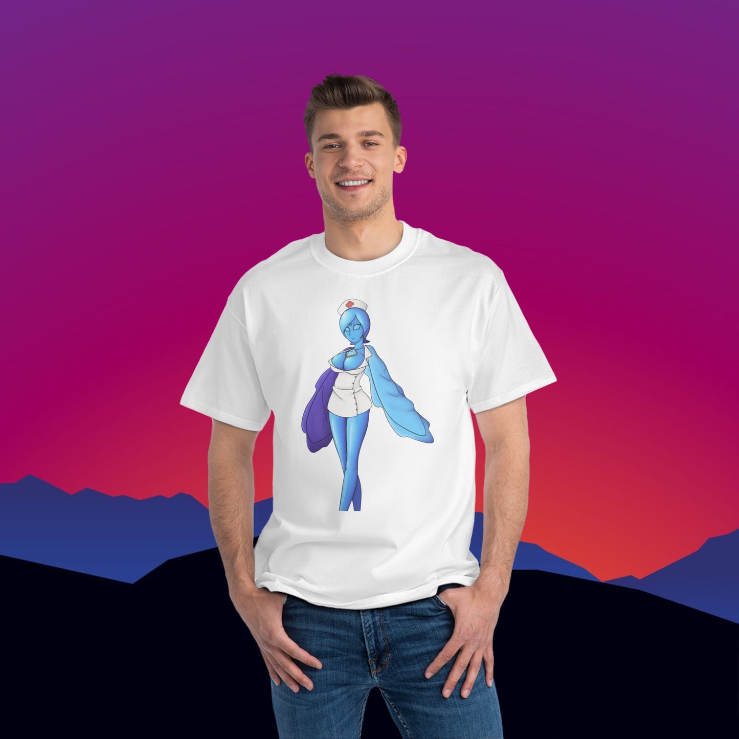 Andorian Nurse T-Shirt: (Hanes Beefy-T 100% Preshrunk Cotton) Custom Printed by TheGlassyLass.com