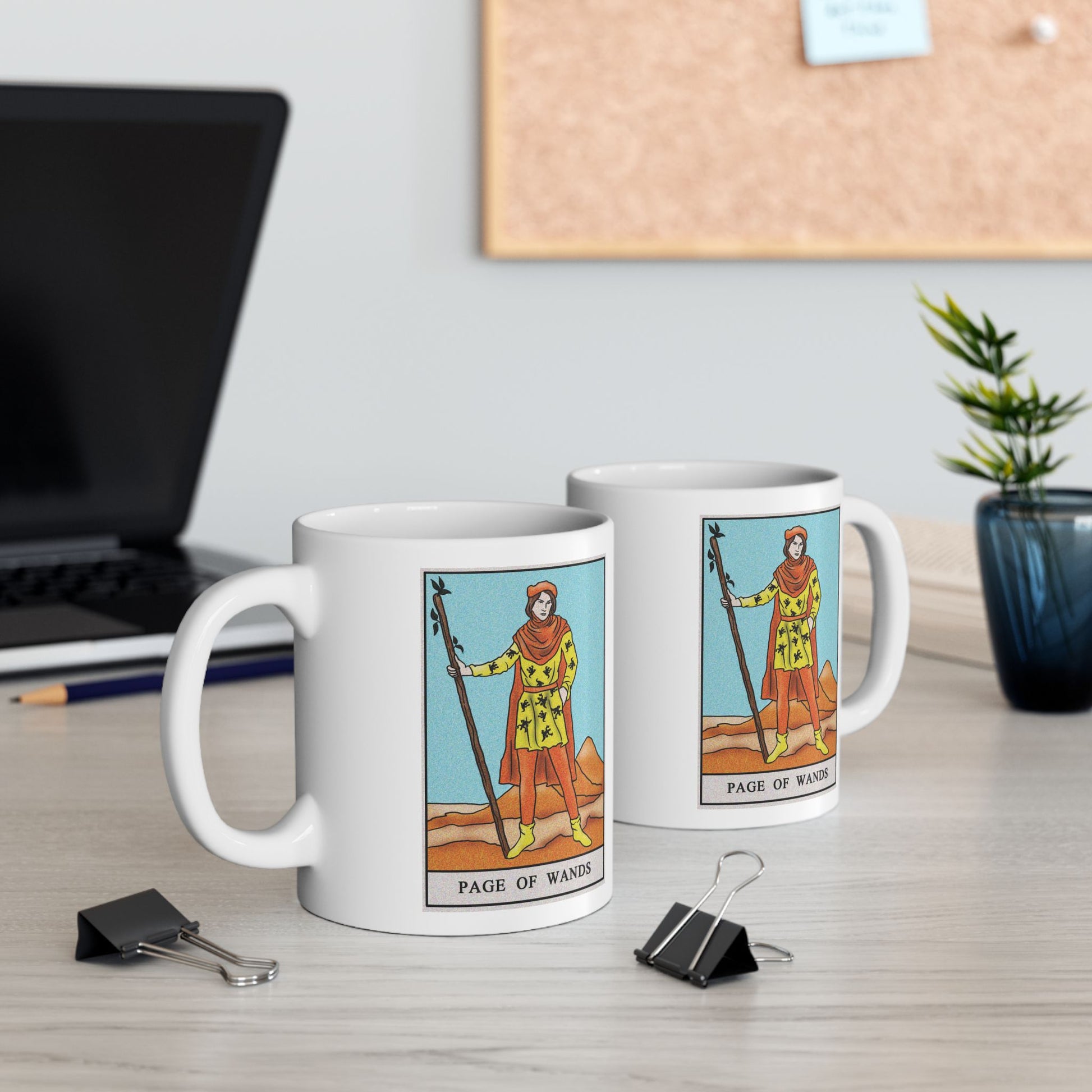 Page of Wands of Wands Tarot Card Coffee Mug - Double Sided Print, White Ceramic, 11oz by TheGlassyLass.com