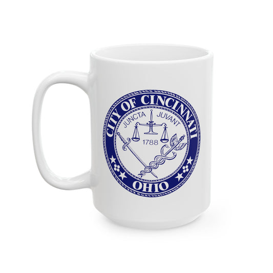 City of Cincinnati Seal Coffee Mug - Double Sided Print, White Ceramic, 15oz by TheGlassyLass.com