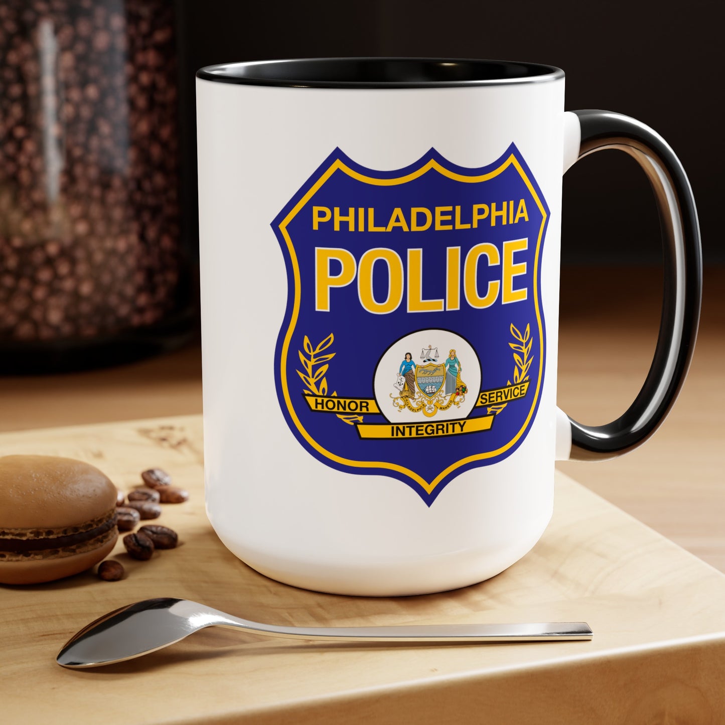 Philadelphia Police Coffee Mug - Double Sided Black Accent White Ceramic 15oz by TheGlassyLass.com