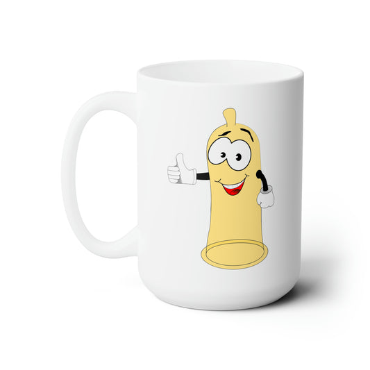 Condom Man Coffee Mug - Double Sided White Ceramic 15oz by TheGlassyLass.com