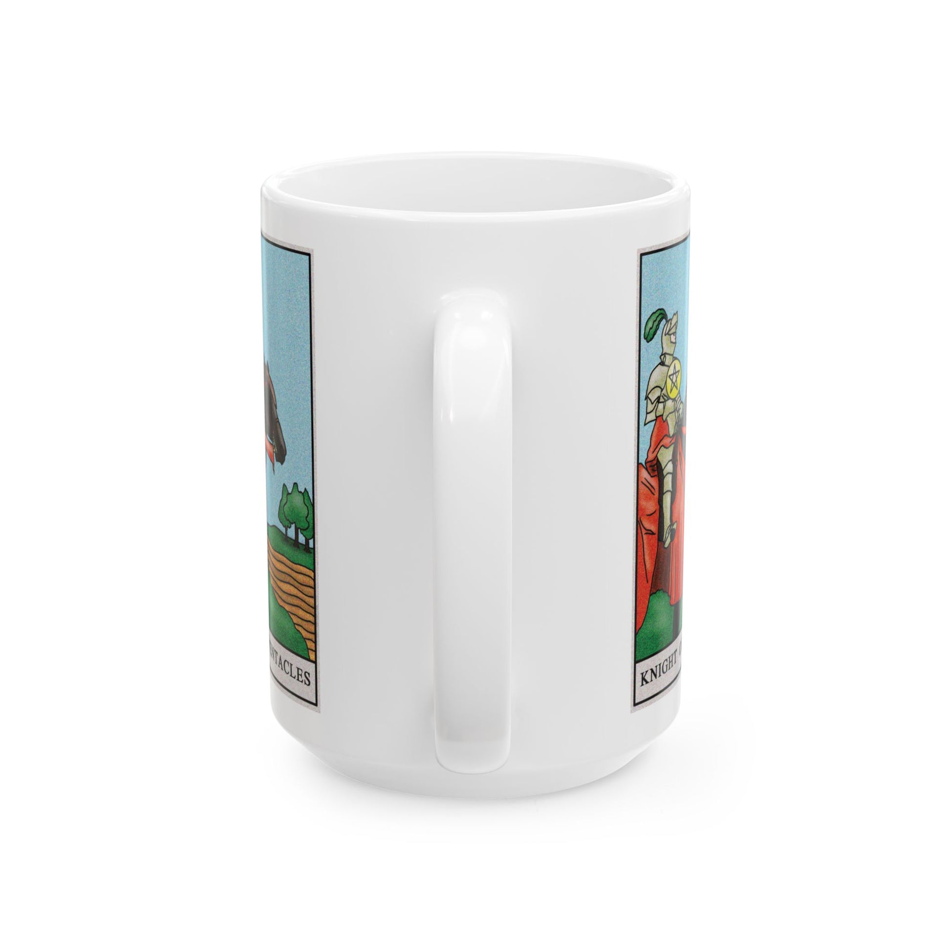 Knight of Pentacles Tarot Card Coffee Mug - Double Sided White Ceramic 15oz by TheGlassyLass.com