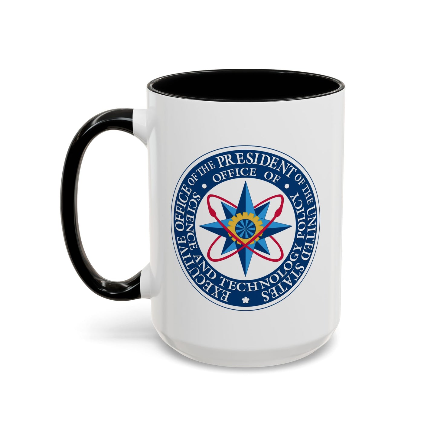 Executive Office of the President of the United States Science and Technology Policy Coffee Mug - Double Sided Print, Black Accent White Ceramic, 15oz by TheGlassyLass.com