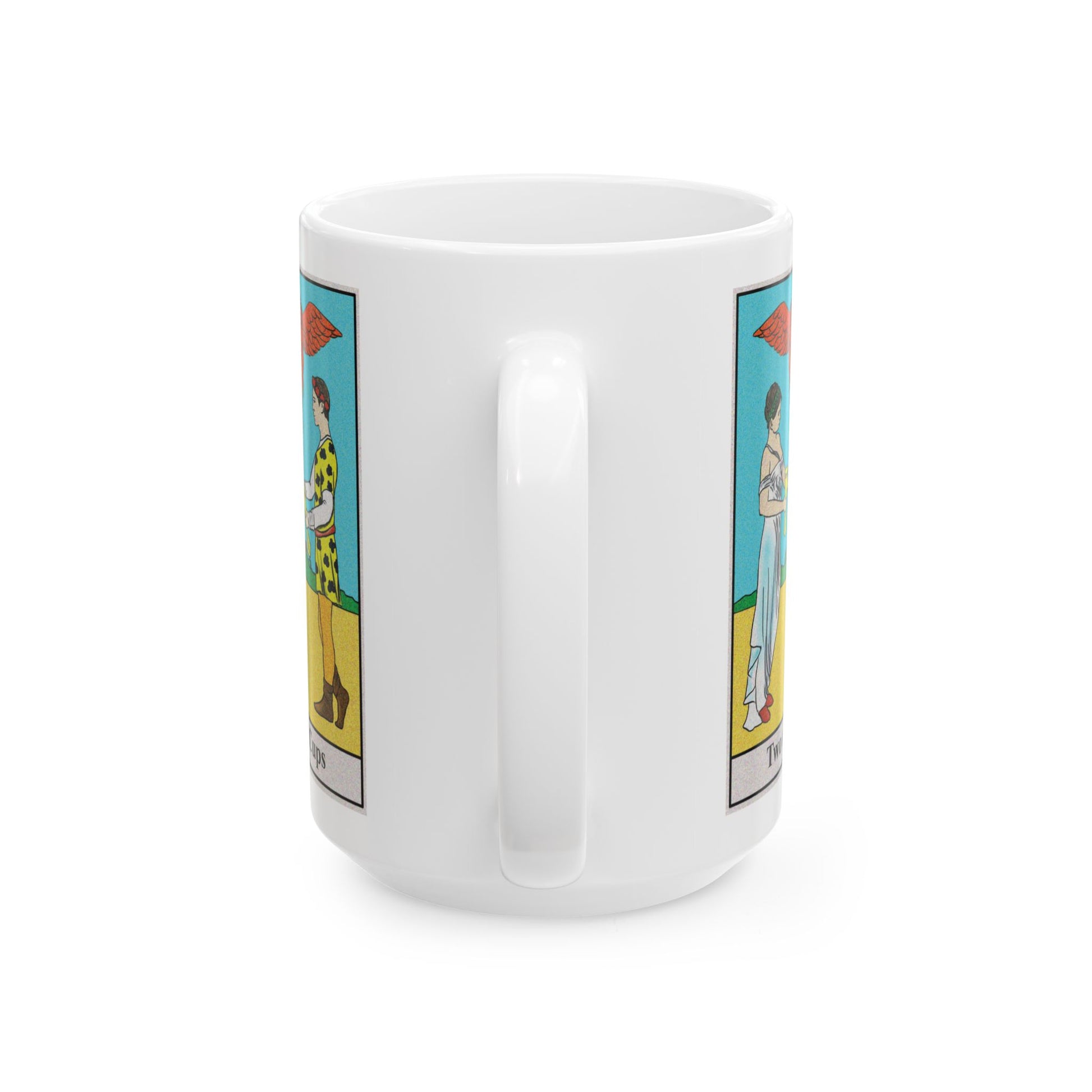Two of Cups Tarot Card Coffee Mug - Double Sided Black Accent White Ceramic 15oz by TheGlassyLass.com
