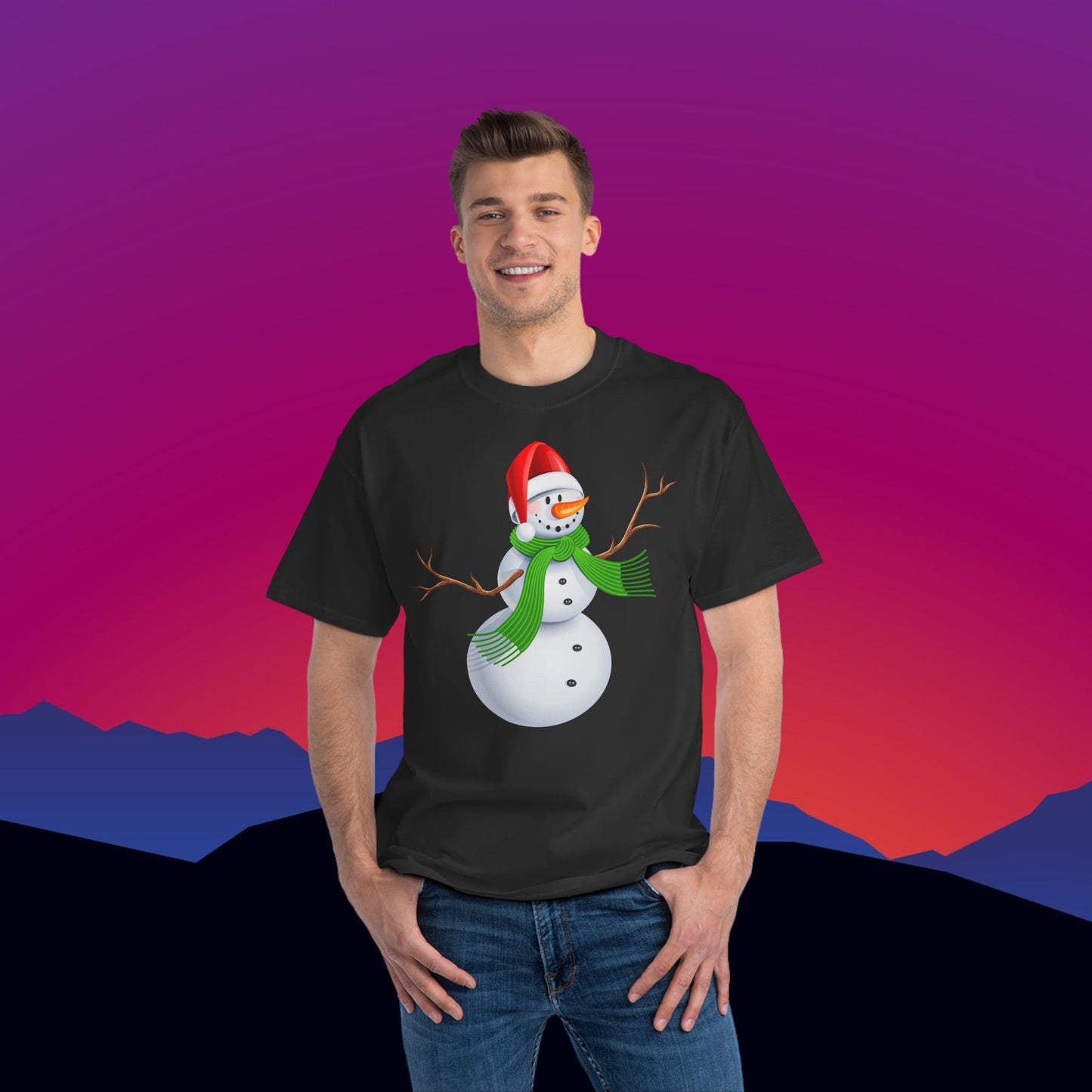 Frosty the Snowman Christmas T-Shirt: (Hanes Beefy-T 100% Preshrunk Cotton Custom Printed by TheGlassyLass.com