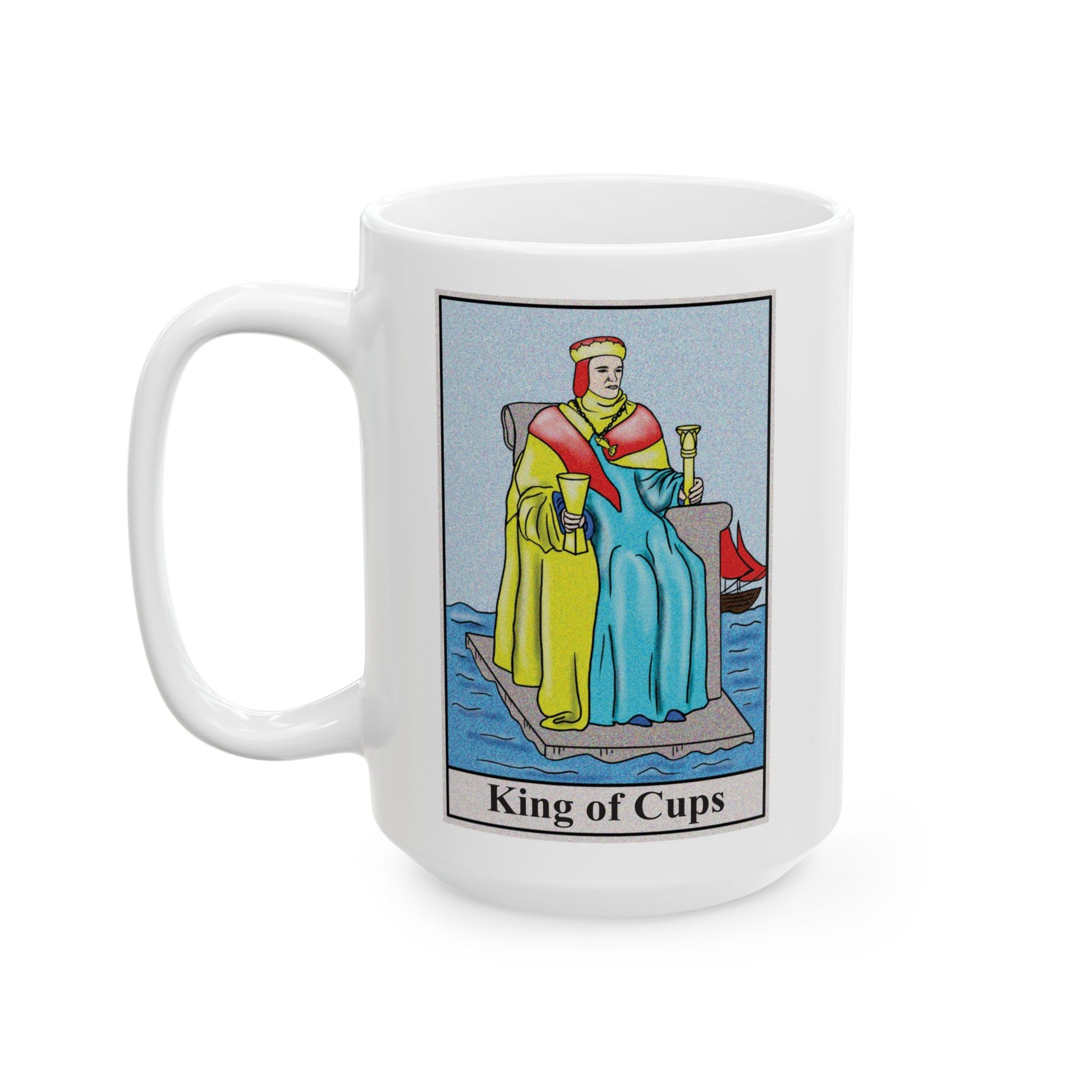 King of Cups Tarot Card Coffee Mug - Double Sided White Ceramic 15oz by TheGlassyLass.com