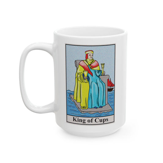 King of Cups Tarot Card Coffee Mug - Double Sided White Ceramic 15oz by TheGlassyLass.com