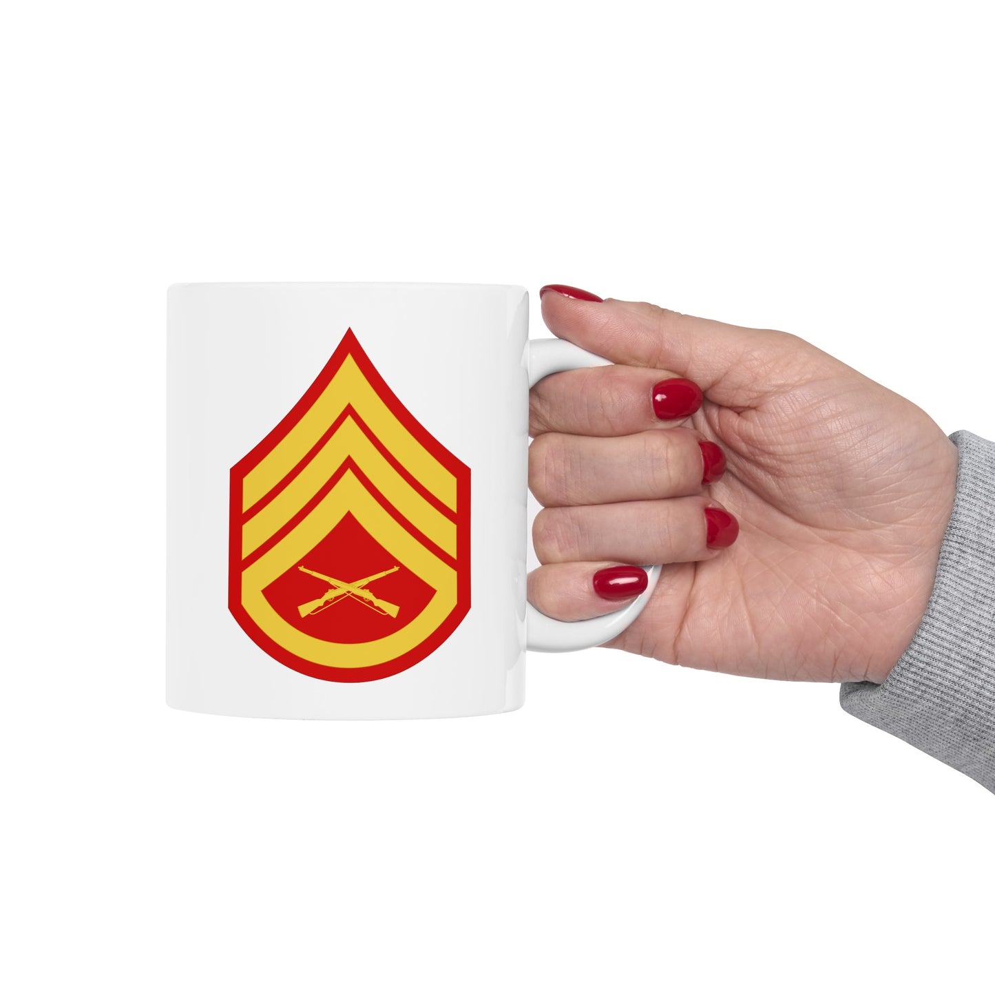 United States Marine Corps Staff Sergeant (E-6) Chevron Coffee Mug - Double Sided White Ceramic 11oz - by TheGlassyLass.com