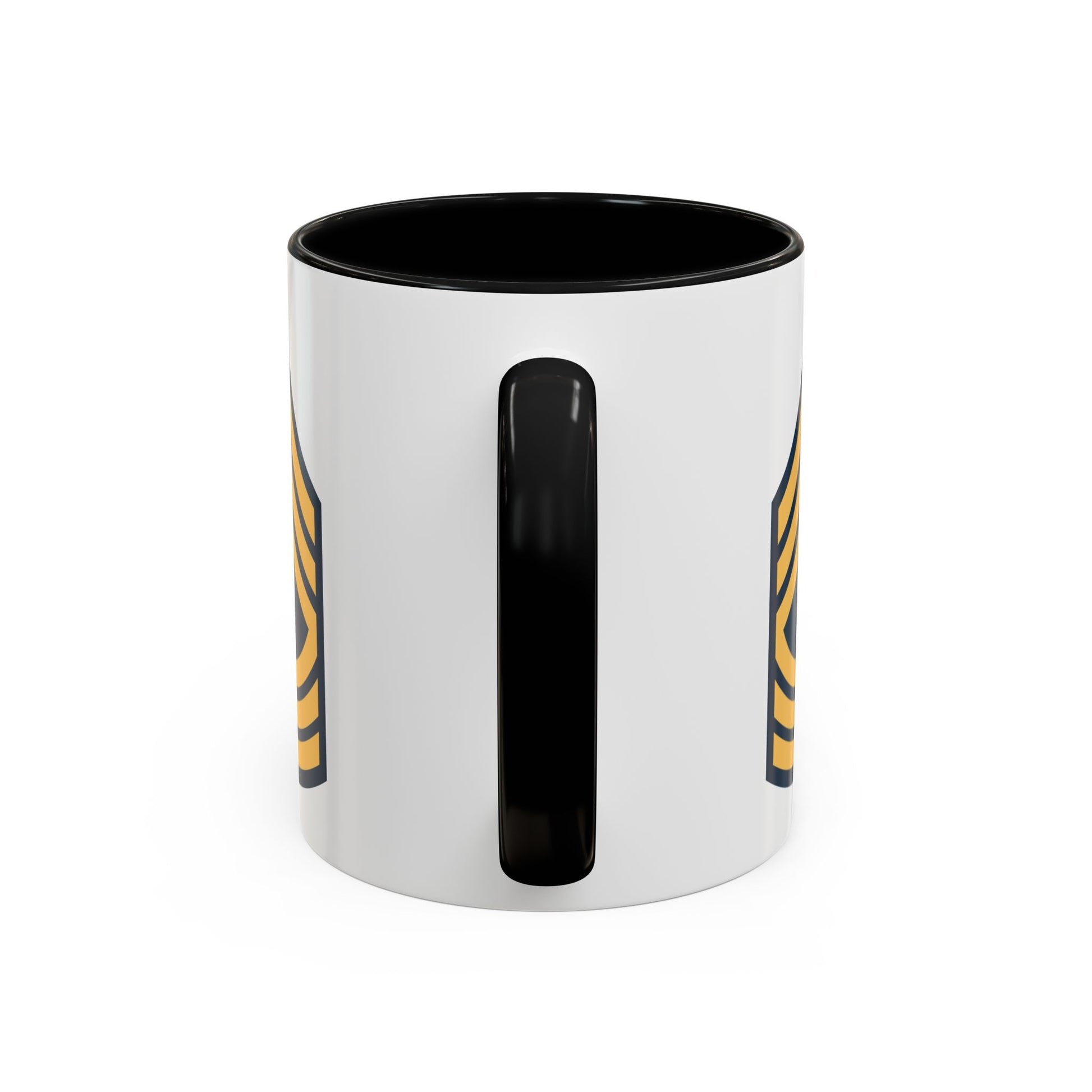 US Army Master Sergeant (E-8) Stripes Coffee Mug - Double Sided Print, Black Accent White Ceramic, 11oz by TheGlassyLass.com