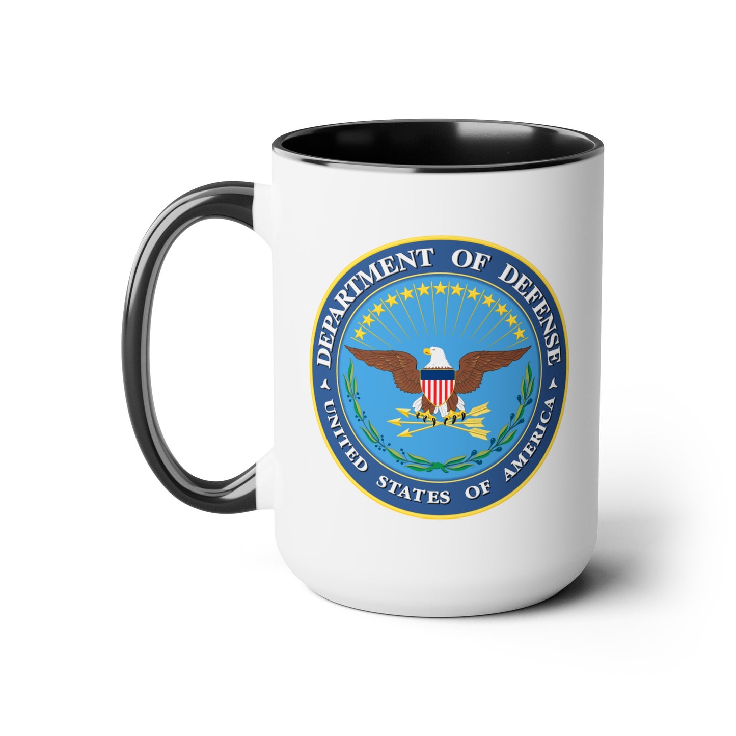 Department of Defense Coffee Mug - Double Sided Black Accent White Ceramic 15oz by TheGlassyLass.com