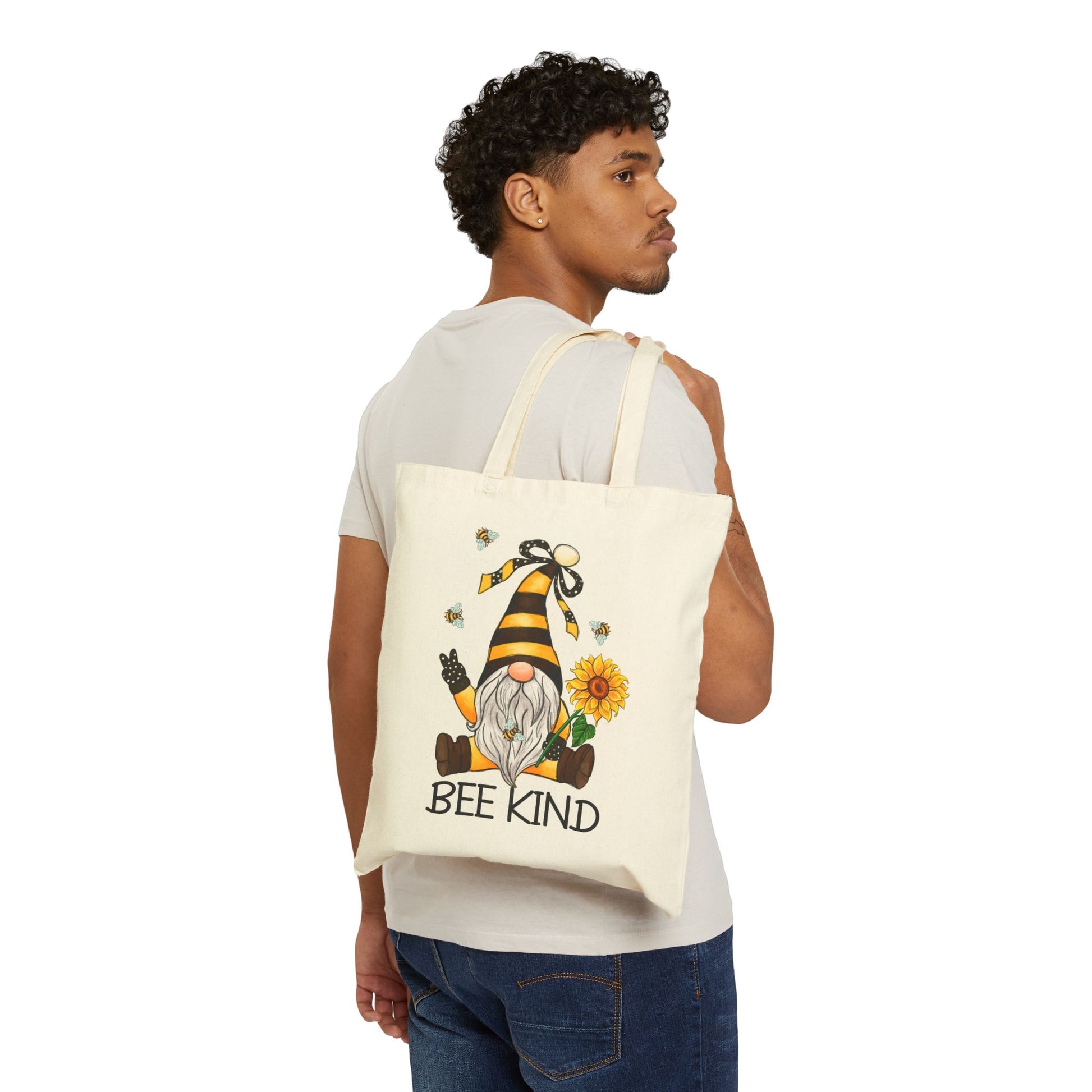 Bee Kind Garden Gnome Tote Bag - Heavyweight 100% Cotton Canvas by TheGlassyLass.com