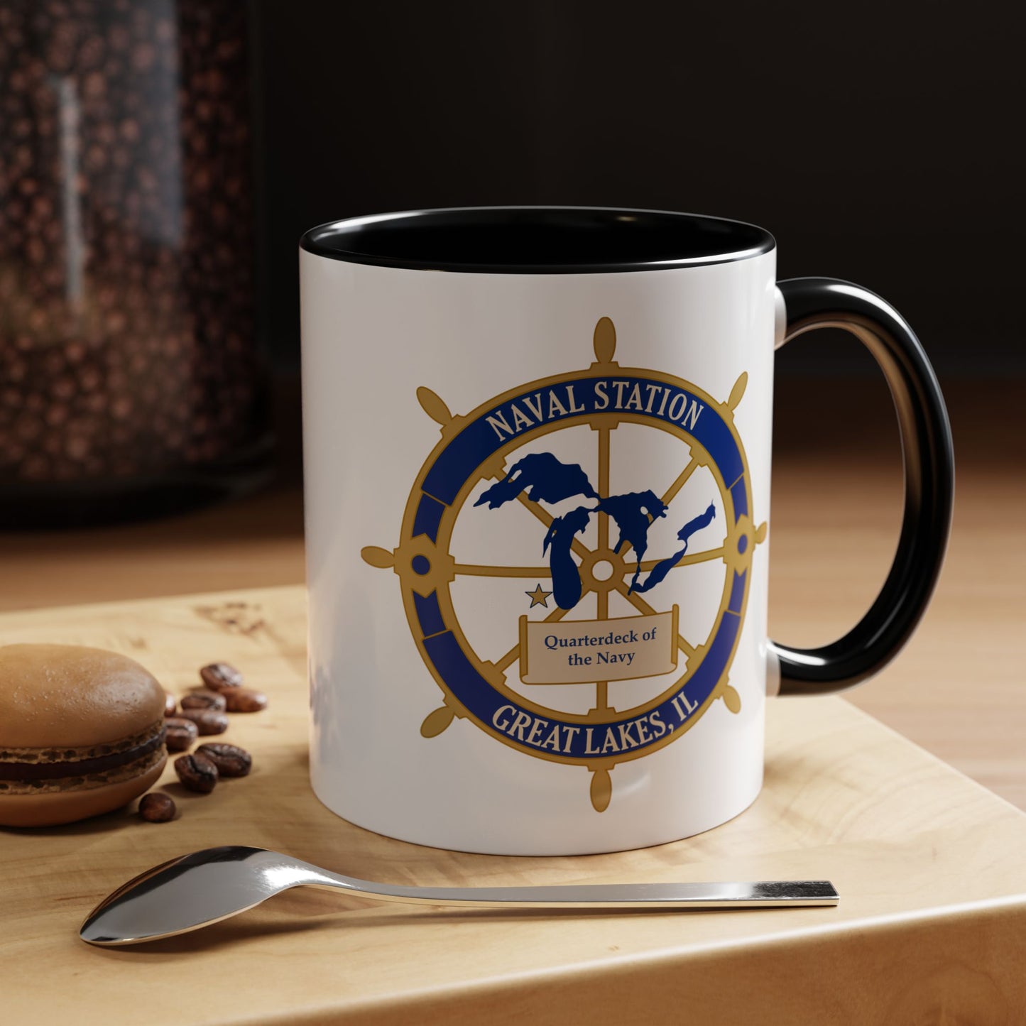 Naval Station Great Lakes Coffee Mug - Double Sided Black Accent White Ceramic 11oz by TheGlassyLass.com