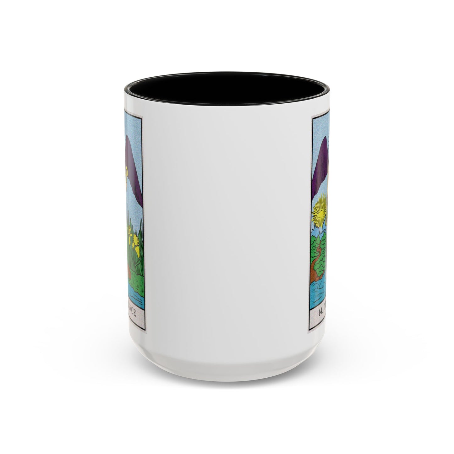 Temperance Tarot Card Coffee Mug - Double Sided Black Accent White Ceramic 15oz by TheGlassyLass.com